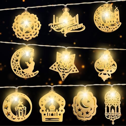Qunkun Ramadan Lichterkette, 2m Hängend Lichterkette Wand, Eid Mubarak Dekoration, Muslim Nachtlicht, Muslim Lichterkette für Islam Ramadan Deko von Qunkun