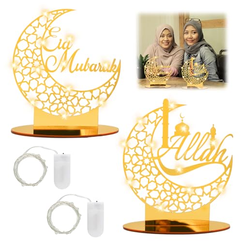 Ramadan Eid Mubarak Dekoration, 2PC Eid Mubarak Acryl Ornament, Mond Sterne Lampe Licht, Eid Mubarak Tischdekoration, Ramadan Dekoration, Ramadan Mond Nachtlicht, Eid Mubarak Hauptdekor DIY Geschenk von Qunkun