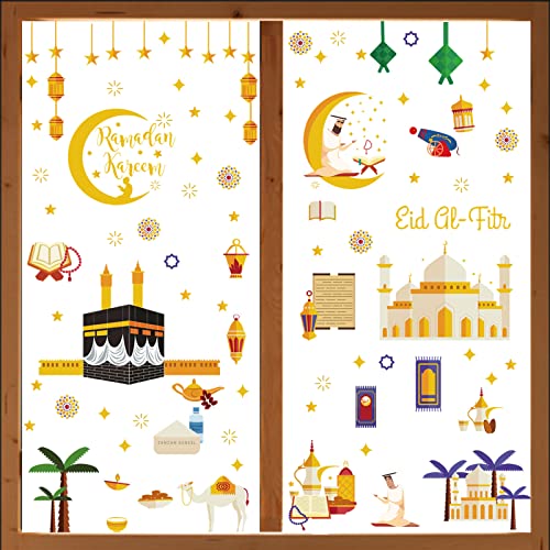 Ramadan Fensterbilder, 196 Stück Eid Mubarak Fenstersticker, Ramadan Dekorationen, Eid Mubarak Dekoration, Eid Ramadan Muslim Aufkleber, Fenster Deko Selbstklebend Aufkleber für Muslimische von Qunkun