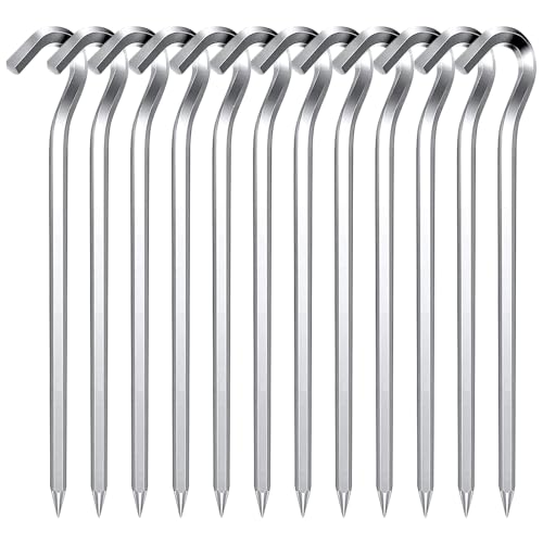 Zeltheringe 12 Stück, 18cm Aluminiumlegierung Zeltheringe, Heringe Zelt, Vorzelt Heringe, Metallzeltstifte, Garten Stakes Nägel, Zeltzubehör Heringe Stahl Erdnägel für Camping Wandern Zelt von Qunkun