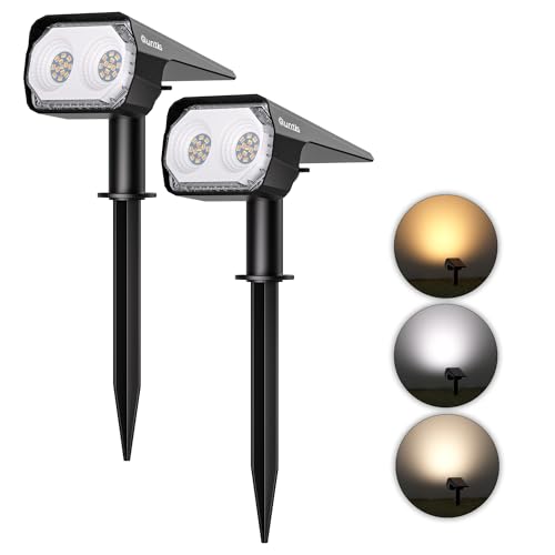 Quntis 2 Pack Solar Strahler für außen Garten, Solar Spots Warmweiß Kaltweiß Neutralweiß, Dimmbarer 26 LED Gartenstrahler USB-C-Aufladung, IP65 wasserdichte Solarleuchte Solarlampe für Garten Hof Weg von Quntis