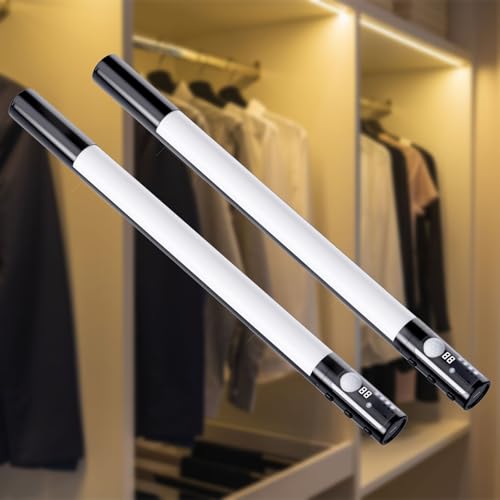 Quntis 38cm Unterbauleuchte Küche Led mit Anzeige & Bewegungsmelder 3 Farben dimmbare Schrankbeleuchtung Kabellos 3 Modi 2000mAh USB Lichtleiste Flur Bad Keller Kleiderschrank Zimmer -Schwarz 2er Set von Quntis
