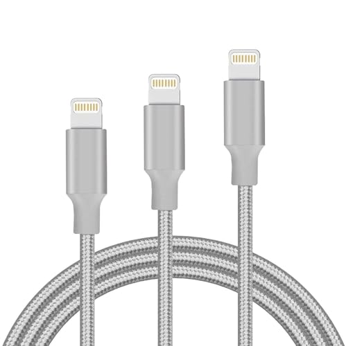 Quntis 3Pack 1m+2m+3M iPhone Ladekabel, [Hohe Qualität] Zertifiziert Schnell USB Lightning Kabel Nylon für iPhone XS Max XR X 8 8 Plus 7 7 Plus 6s 6s Plus 6 6 Plus SE 5s 5c 5 Pad Pod（Grau） von Quntis