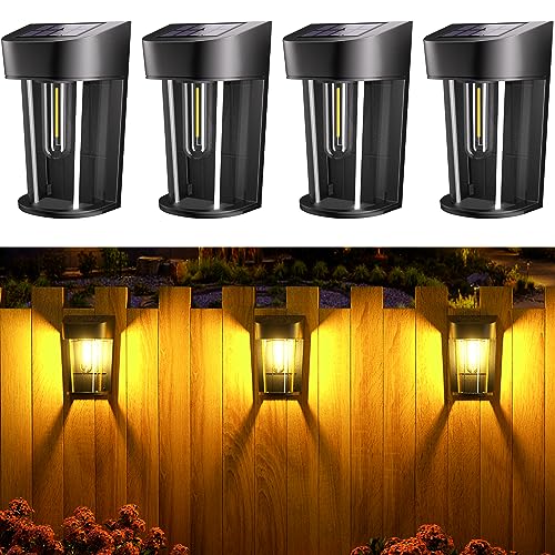 Quntis 4 Stück Solar LED Wandleuchte Solarleuchten Aussen wasserdicht Solarlampen für Außen Zaun Lichter Kabellos für Veranda Zaun Wand Garten Post Hinterhof Dekor im Freien von Quntis