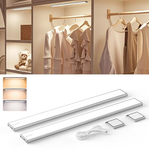 Quntis 40 cm Unterbauleuchte Küche Led 2er Set, 186 LED vollflächige Schrankbeleuchtung mit Bewegungsmelder, 3 Farben dimmbare Leiste 2500mAh Akku Unterschrank Beleuchtung Kabellos für Flur Bad Treppe von Quntis