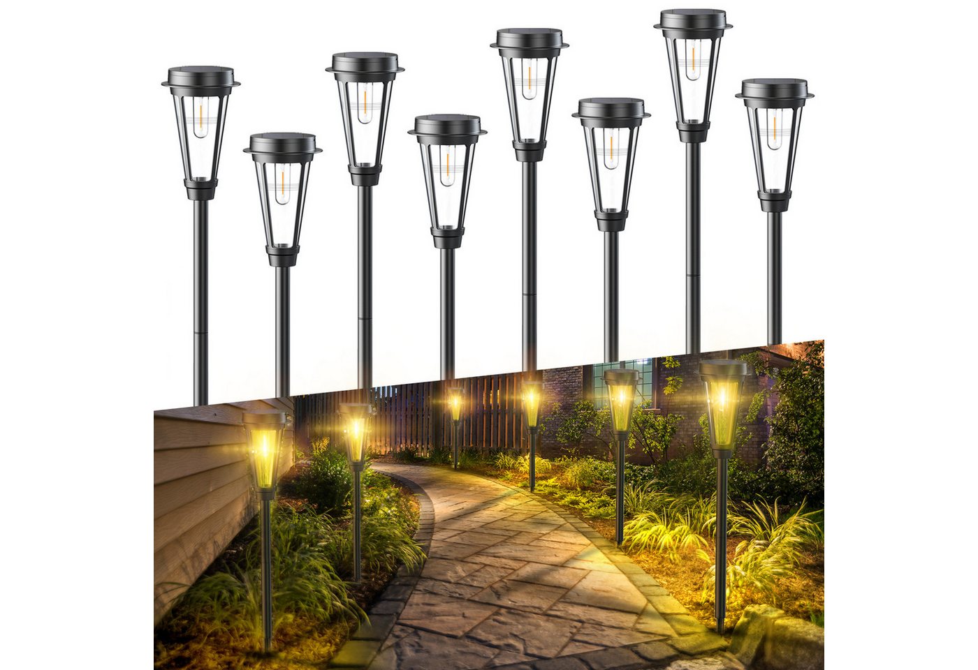 Quntis Gartenleuchte 8pcs Solarleuchte für Außen Garten, Wegbeleuchtung Deko, LED fest integriert, Warmweiß, Tageslichtweiß, mit Warmweiß LED, IP65 Wasserdicht, Einfache und Bequeme Installation von Quntis