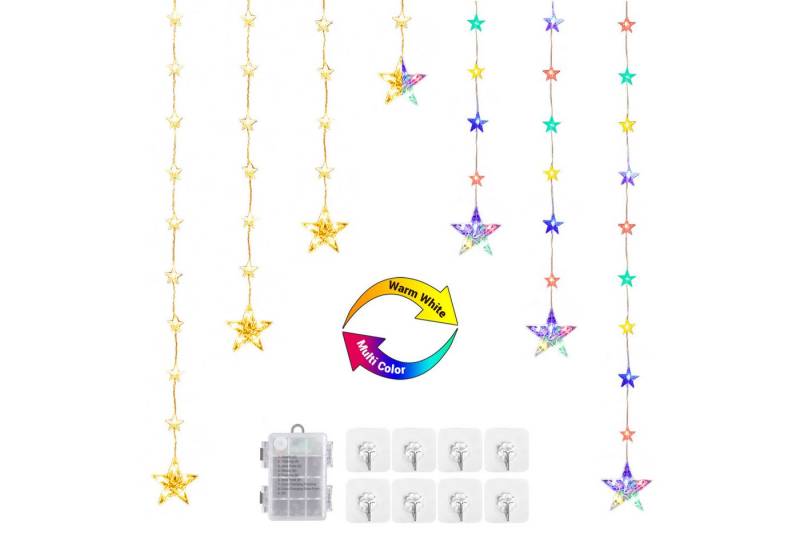 Quntis LED-Lichterkette 114cm LED Fensterbilder für Innen/Außen/Fenster Weihanchten Deko, IP65, 74-flammig, LED Lichtervorhang Warmweiß und bunt mit Timer/Memory-Funktion Haken von Quntis