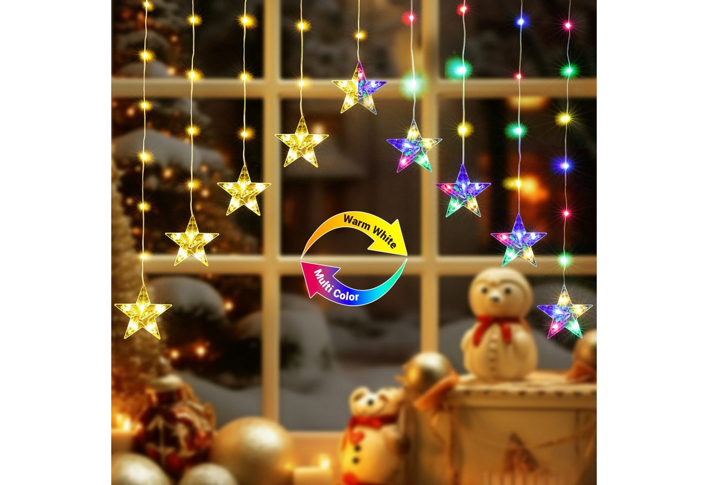 Elegear LED-Lichterkette 9 Sterne Lichterkette Weihnachtsdeko, 75-flammig, Dekolicht 8 Modi mit Batterie Kasten von Elegear