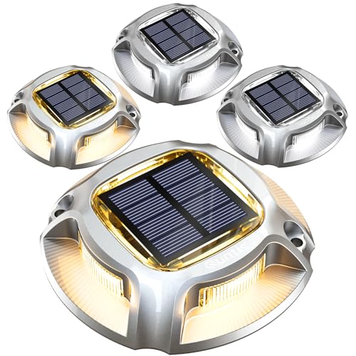 Quntis Solar Bodenleuchten Außen, 4Pack Solar Deck lights Outdoor Warmweiß/Kaltweiß, IP68 Solarlampen für Außen, Bodenstrahler Wegeleuchten Außen, Solarleuchten Solarlicht Weg Straße Garten Garage Hof von Quntis