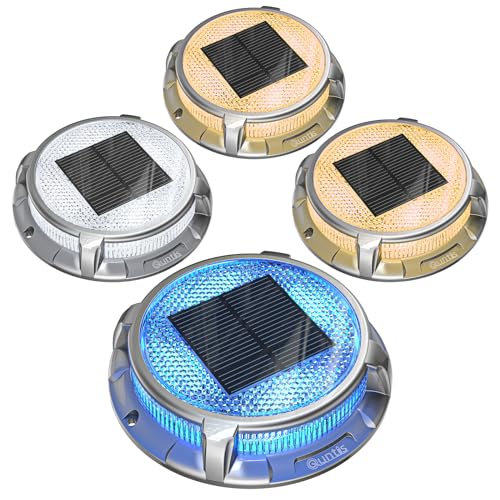 Quntis Solar Bodenleuchten Außen [4 Pack/3 Farbe] Solar Deck lights Outdoor, IP68 Solarlampen für Außen, Bodenstrahler Wegeleuchten Außen, Solarleuchten Solarlicht Weg Straße Garten Garage Hof von Quntis