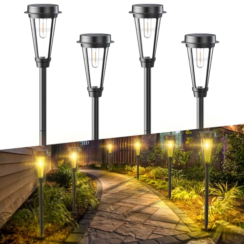 Quntis Solarlampen für Außen Garten, 4 Stück Solar Gartenleuchten Garten Wegbeleuchtung mit Warmweiß IP65 Wasserdicht Auto Ein/Aus Solarleuchten für Außen Rasen, Terrasse, Hof, Gehweg, Gartendeko von Quntis