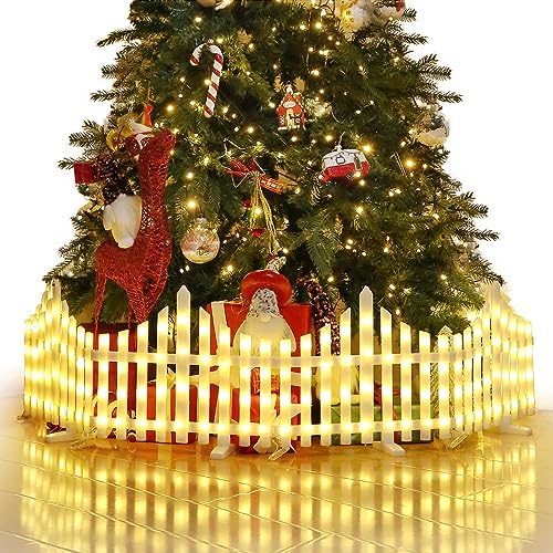 Quntis Weihnachtsbaum Zaun 1,4M Länge Weihnachtsbaum Dekoration mit 8 Modi, IP44 Lichterkette Weihnachtsdeko, warmweiße Lichterkette Zaun für Weihnachten von Quntis