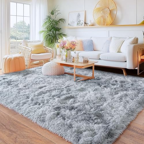 Quntue Teppiche für Schlafzimmer, ultraflauschiger, flauschiger Zottelteppich für Wohnzimmer, moderner Plüsch, weich, rutschfest, grauer Teppich für Kinder, Mädchen und Jungen, Schlafsäle von Quntue