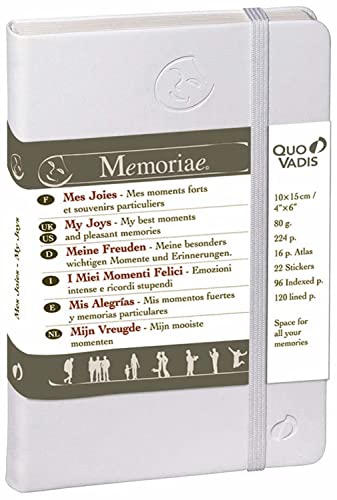 Notizbuch Memoriae, Meine Freuden: Meine besonders wichtigen Momente und Erinnerungen. Mit Themenindexen, Stickern und Platz f. eigene Eintragungen. Mit Fächertasche u. Gummiband-Verschluss von Quo Vadis