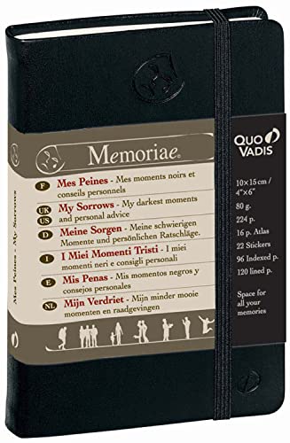 Notizbuch Memoriae, Meine Sorgen: Meine schwierigen Momente und persönlichen Ratschläge. Mit Themenindexen, Stickern und Platz f. eigene Eintragungen. Mit Fächertasche u. Gummiband-Verschluss von Quo Vadis