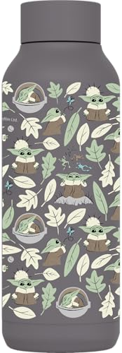 Quokka The Mandalorian Grogu Leaves Thermosflasche, Edelstahl, einfarbig, Grau, 510 ml von Quokka