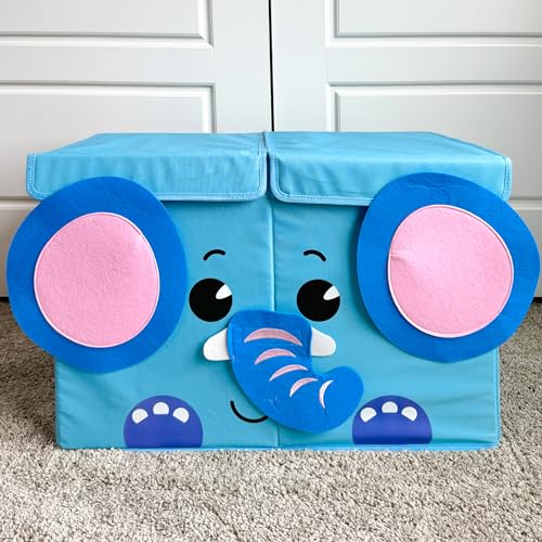 QUOKKA Spielzeug Aufbewahrungsbox für Jungen und Mädchen – 63x41x33 cm Groß Spielzeugkisten für Kinder mit Elefante -Zusammenklappbar – Griffe – Klappdeckel –Stoffbehälter für Spielzimmer von Quokka
