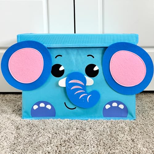 QUOKKA Spielzeug Aufbewahrungsbox für Jungen und Mädchen – 40x30x25 cm Spielzeugkisten für Kinder mit Elefanten -Zusammenklappbar – Griffe – Klappdeckel –Stoffbehälter für Spielzimmer von Quokka
