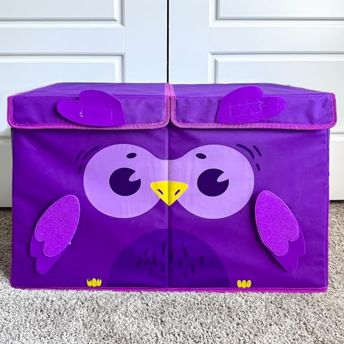 QUOKKA Spielzeug Aufbewahrungsbox für Jungen und Mädchen – 63x41x33 cm Groß Spielzeugkisten für Kinder mit Eulen -Zusammenklappbar – Griffe – Klappdeckel –Stoffbehälter für Spielzimmer von Quokka