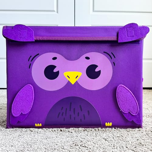 QUOKKA Spielzeug Aufbewahrungsbox für Jungen und Mädchen – 40x30x25 cm Spielzeugkisten für Kinder mit Eulen -Zusammenklappbar – Griffe – Klappdeckel –Stoffbehälter für Spielzimmer von Quokka