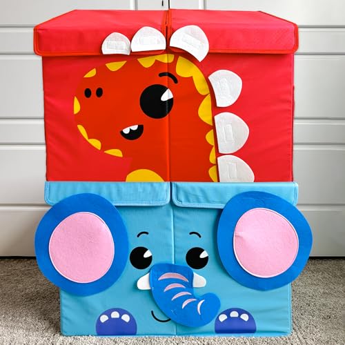 QUOKKA Spielzeug Aufbewahrungsbox für Jungen und Mädchen – 63x41x33 cm 2 Set Groß Spielzeugkisten für Kinder mit Elefant-Dino -Zusammenklappbar – Griffe – Klappdeckel –Stoffbehälter für Spielzimmer QUOKKA Spielzeug Aufbewahrungsbox für Jungen und Mädchen – 63x41x33 cm 2 Set Groß Spielzeugkisten für Kinder mit Elefant-Dino -Zusammenklappbar – Griffe – Klappdeckel –Stoffbehälter für Spielzimmer von Quokka