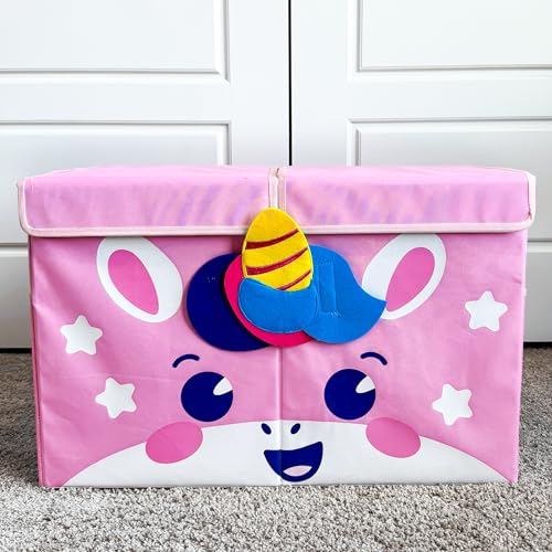 QUOKKA Spielzeug Aufbewahrungsbox für Jungen und Mädchen – 63x41x33 cm Groß Spielzeugkisten für Kinder mit Einhorn -Zusammenklappbar – Griffe – Klappdeckel –Stoffbehälter für Spielzimmer von Quokka