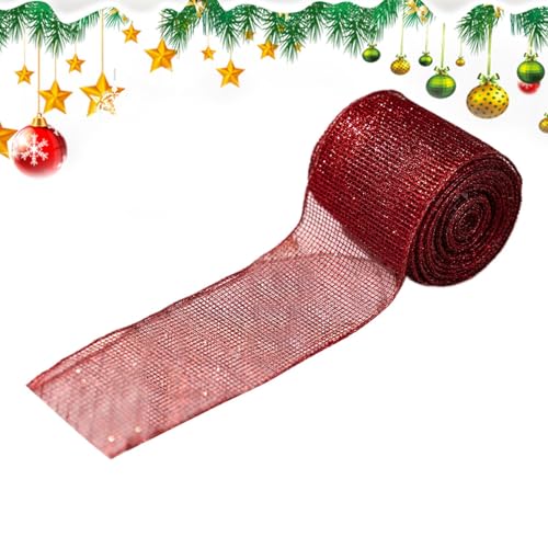 Quorvex Christbaum Netzband - Rotes Festliches Drahtverstärktes Schleifenband Rollen,Partyzubehör für Girlanden Basteln Lichterketten Heimdeko Mittelstück Kränze und Briefkasten für Stylistinnen von Quorvex
