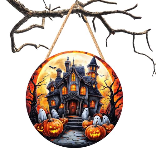 Quorvex Fröhliches Halloween Türschild,Zweidimensionales Halloween Holzschild | Piraten Kapitän Geisterhaus Weißgeist Kürbis Grusel Dekoration für Herbstfest Party Flur Gothic Hochzeitseingang Tor von Quorvex