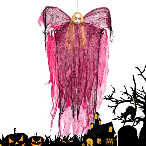 Quorvex Geisterschmuck, Beleuchtete Spukhaus-Deko Für Halloween, Sprachaktivierte Halloween Deko Mit LED Beleuchtung Für Party Innen Außen Herbst Wand Terrasse Baum von Quorvex