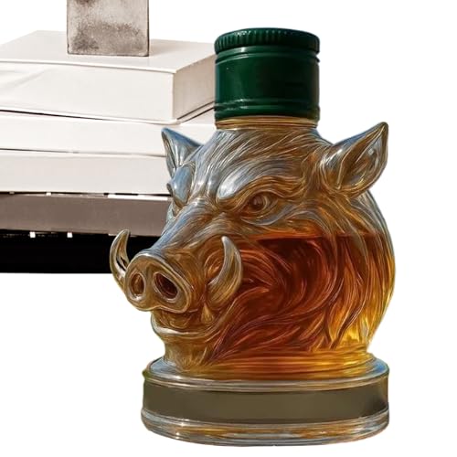 Quorvex Glaskaraffe | Wildschwein Glas Kunst Statue Whisky Karaffe,Dekorativer Alkohol Spender für Bourbon Brandy Tequila Schrank Wohnzimmer Restaurant Männer Bartender von Quorvex