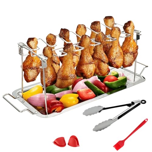 Quorvex Grillhalter Für Hähnchenkeulen | 12 Fächer Flügelrost Mit Fettauffangschale,Bratrostständer mit Ölpinsel und Zange Quorvex Grillhalter Für Hähnchenkeulen | 12 Fächer Flügelrost Mit Fettauffangschale,Bratrostständer mit Ölpinsel und Zange von Quorvex