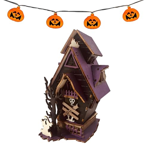 Quorvex Halloween Geisterhaus Leuchtet | Trendige Halloween Dekoration,3D Beleuchtete Horror Ornamente Rustikaler Mittelpunkt Für Kaminzimmer Esszimmer Und Zuhause von Quorvex