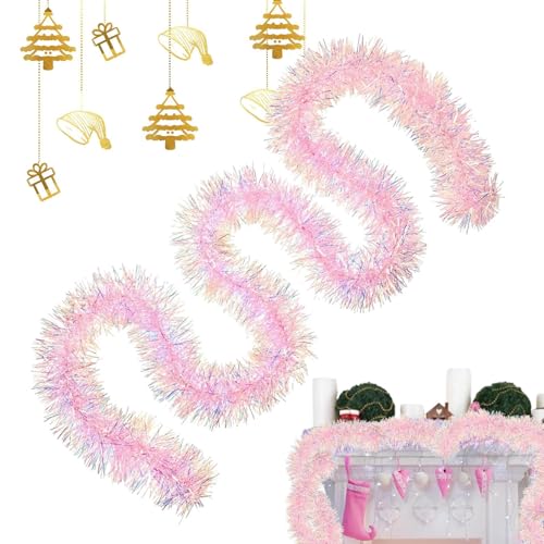Quorvex Rosa Girlande - 2 Meter Weihnachts Lametta Glitzer Folie Festgirlande | Hintergrund Deko Für Feier Wanddeko Für Hochzeit Halloween Thanksgiving Feiertage von Quorvex