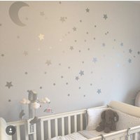Large Moon & 21 Silver Stars Nursery Wall Decals, Stickers, Baby Art, Vinyl Wallpaper Art Decor, Confetti von QuoteMyWall
