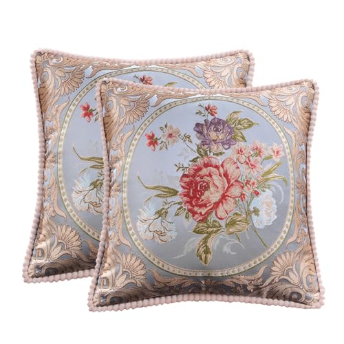 Qupace Set mit 2 blauen, bestickten Vintage-Kissenbezügen, 45,7 x 45,7 cm, Blumen, Retro-Kissenbezüge für Sofa, Bett, Stühle, Auto Qupace Set mit 2 blauen, bestickten Vintage-Kissenbezügen, 45,7 x 45,7 cm, Blumen, Retro-Kissenbezüge für Sofa, Bett, Stühle, Auto von Qupace