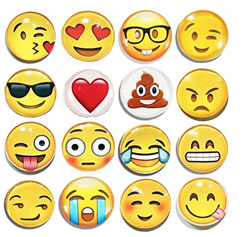 Emoji-Kühlschrank-Magnet-Party, Set mit 16 runden Emojies Gesicht für silberne Kühlschrank, Büro, trocken abwischbare Tafel, Edelstahl, Tür, Gefrierschrank, Whiteboard, Schrank, Jungen, Kinder von Qurly