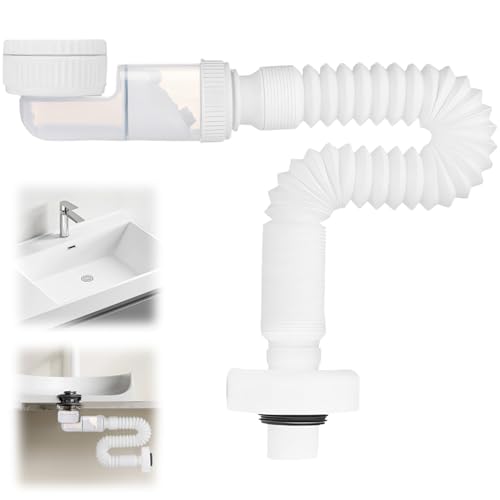 1 1/4 Zoll Siphon Waschbecken mit Geruchsverschluss,360° Einstellbarer Flexibles Abflussrohr,Raumsparsiphon Waschtisch,Geruchsdichter Flexibler Ablaufschlauch für Küchenspüle & Badezimmer Abwasserrohr von Qurxuanwe
