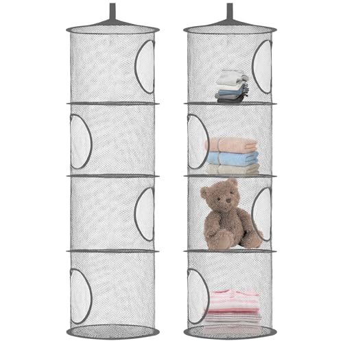 2 Stück Hängeregal Mesh mit 4 Fächern, 4 Stufiger Hängende Netz-Aufbewahrungstasche, Faltbare Hängeaufbewahrung, Stofftier Hängeorganizer, Hängender Speicherkorb für Spielzeug, Kleine Kleidung (Grau) 2 Stück Hängeregal Mesh mit 4 Fächern, 4 Stufiger Hängende Netz-Aufbewahrungstasche, Faltbare Hängeaufbewahrung, Stofftier Hängeorganizer, Hängender Speicherkorb für Spielzeug, Kleine Kleidung (Grau) von Qurxuanwe