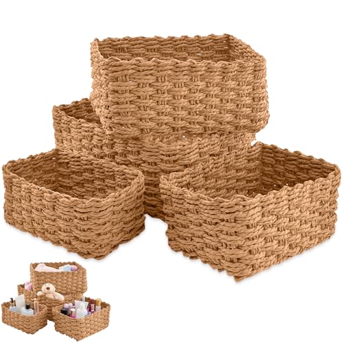 4 Pcs Geflochten Aufbewahrungskorb, Papierseil Geflochtener Aufbewahrung Körbe, Stapelbare Badezimmer Organizer Körbchen, Kleine Besteckkorb für Wohnzimmer, Küchen, Kinderzimmer,Wickeltisch,Schubladen 4 Pcs Geflochten Aufbewahrungskorb, Papierseil Geflochtener Aufbewahrung Körbe, Stapelbare Badezimmer Organizer Körbchen, Kleine Besteckkorb für Wohnzimmer, Küchen, Kinderzimmer,Wickeltisch,Schubladen von Qurxuanwe