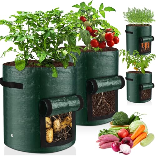 4 Pcs Kartoffel Pflanzsack mit Griffen & Sichtbarer Klappe, 10 Gallonen Wiederverwendbar Kartoffelsack, Atmungsaktiv Kartoffeln Pflanzbeutel, Gemüse Pflanztasche für Tomaten, Erdbeeren,Blumen,Pflanzen 4 Pcs Kartoffel Pflanzsack mit Griffen & Sichtbarer Klappe, 10 Gallonen Wiederverwendbar Kartoffelsack, Atmungsaktiv Kartoffeln Pflanzbeutel, Gemüse Pflanztasche für Tomaten, Erdbeeren,Blumen,Pflanzen von Qurxuanwe