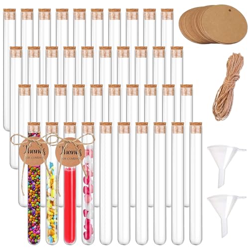 40Pcs Kunststoff Reagenzglas mit Korken 40 Kraftpapieranhänger, 10M Hanfseil Transparent Reagenzgläser Set, 2 Trichter Kleine Probenröhre für DIY Craft, Spices,Liquids,Süßigkeiten,Blumen,Hochzeit Deko 40Pcs Kunststoff Reagenzglas mit Korken 40 Kraftpapieranhänger, 10M Hanfseil Transparent Reagenzgläser Set, 2 Trichter Kleine Probenröhre für DIY Craft, Spices,Liquids,Süßigkeiten,Blumen,Hochzeit Deko von Qurxuanwe