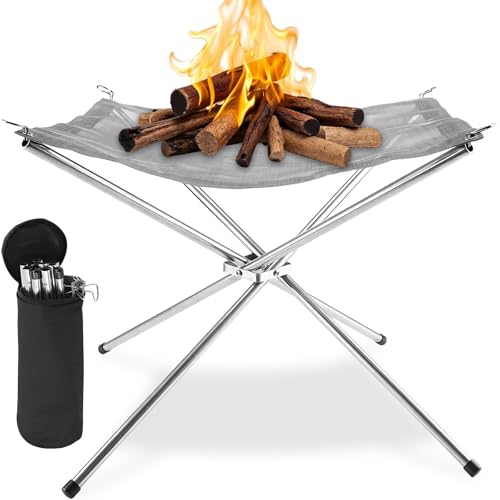 42cm Tragbare Outdoor Feuerstelle mit Tragetasche, 304 Edelstahl Mesh Außenbereich Feuer Pit Mat, Faltbare Grill Feuerschale, Camping Zubehör für Terrasse, Hinterhof, Garten, Picknicks, Lagerfeuer von Qurxuanwe