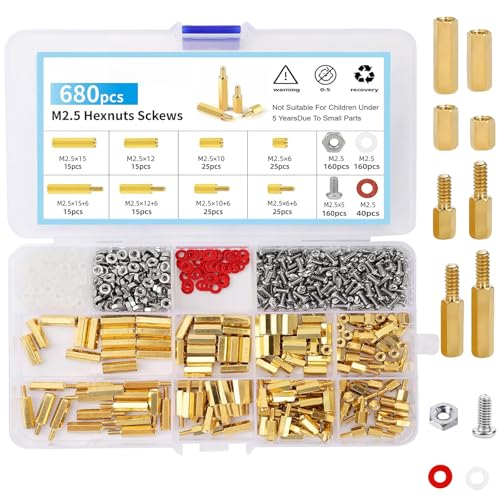 680 Pcs M2.5 Messing Männlich Weiblich Hex Abstandshalter mit Aufbewahrungskoffer, PCB Mainboard Schrauben Mutter Distanzhülsen, Gewindesäule Spacer Sortiment Kit für Elektronik, Elektrogeräte Zubehör 680 Pcs M2.5 Messing Männlich Weiblich Hex Abstandshalter mit Aufbewahrungskoffer, PCB Mainboard Schrauben Mutter Distanzhülsen, Gewindesäule Spacer Sortiment Kit für Elektronik, Elektrogeräte Zubehör von Qurxuanwe