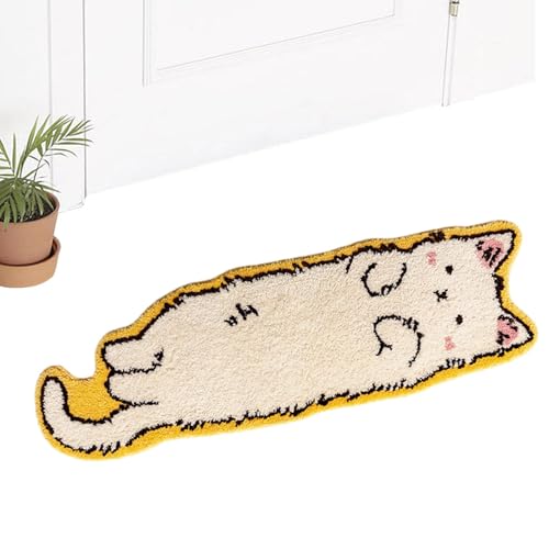 Qurygin 120 × 40 cm Polyester-Teppich in Katzenform – Katzenförmiger Teppich, niedlicher Katzenläufer-Teppich, Katzenförmige Fußmatte, rutschfest, waschbar, Tier-Überwurf-Teppich, Katzenförmige von Qurygin