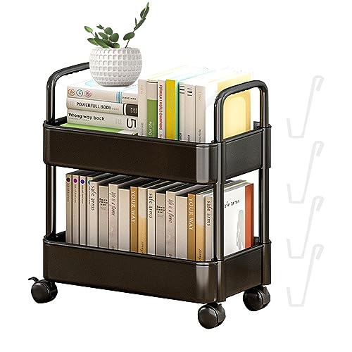 Qurygin 2-stufiger Mehrzweck-Rollwagen - Bewegliche Bücherregale mit Rollen,Multifunktionaler mobiler Bücherwagen-Organizer für Schlafzimmer, Wohnzimmer, Zuhause, Schule, Kinder, Kinder, Studenten von Qurygin