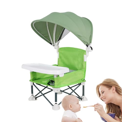 Qurygin Faltbarer Baby-Esszimmerstuhl, Kleinkind-Outdoor-Sitz mit abnehmbarem Tablett, Faltbarer Futtersitz mit Sonnendach für Baby, Zuhause, Reisen, Camping, Picknick, Rasen, von Qurygin