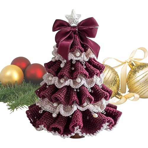 Qurygin Häkel-Weihnachtsbaum für Tisch, Tisch-Häkel-Weihnachtsbaum für Urlaub, Tischdekoration, dekorative Feiertagsrequisiten für Kaminsims, Fensterbank, Bücherregale, Wohnzimmer, Schlafzimmer, Party von Qurygin
