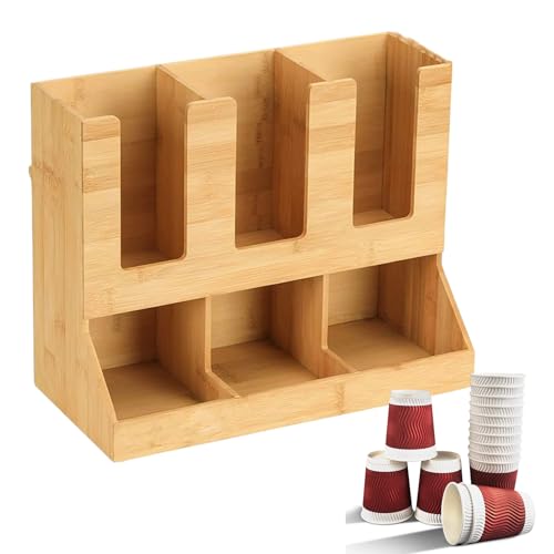 Qurygin Kaffeebar-Organizer, Holz-Kaffeekapsel-Halter, Aufbewahrungskorb, Bauernhaus-Küchen-Arbeitsplatte, Barzubehör für Deckel, Rührer, Teebeutel, Sirup, Gewürze von Qurygin