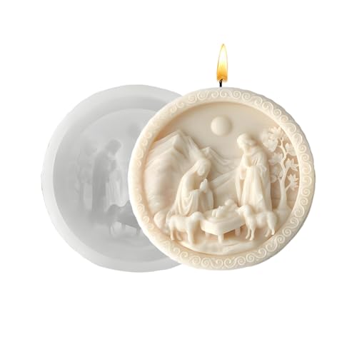 Qurygin Weihnachtskrippen-Form, Jesus geborene Fondant-Formen – 3D-Fondantform, rund, für Kerzen, Gips, Fondant, Harz, Gips, Backseife, Schokolade, Dekorationsprojekte von Qurygin