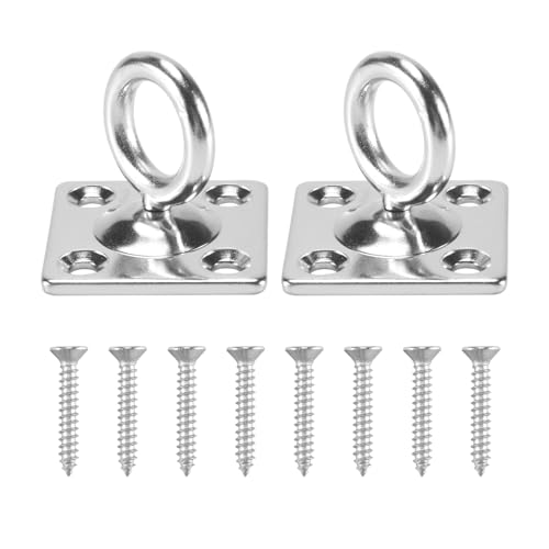 Qusedwey 2 Stuecke Platz Swivel Pad Eye Drehbare Decken Haken Wand Haken Edelstahl Pad Platte Fuer Yoga Schaukeln Haenge Matte (Mit Schrauben) von Qusedwey